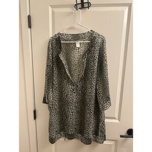Tommy Bahama Sheer Animal Print Beaded Accent Swim Cover Tunic Size Large
